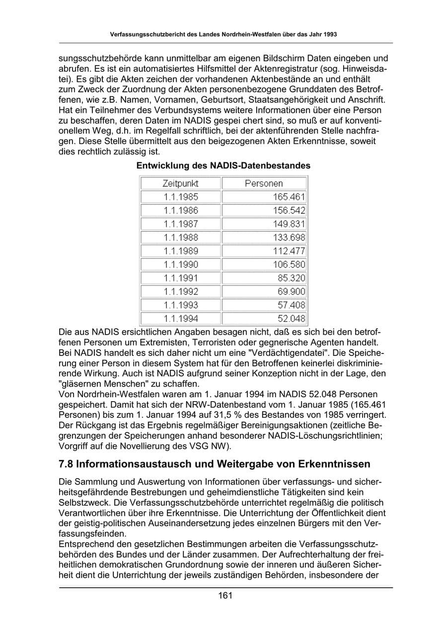 Seite 161 des Verfassungsschutzbericht 1993 Nordrhein-Westfalen