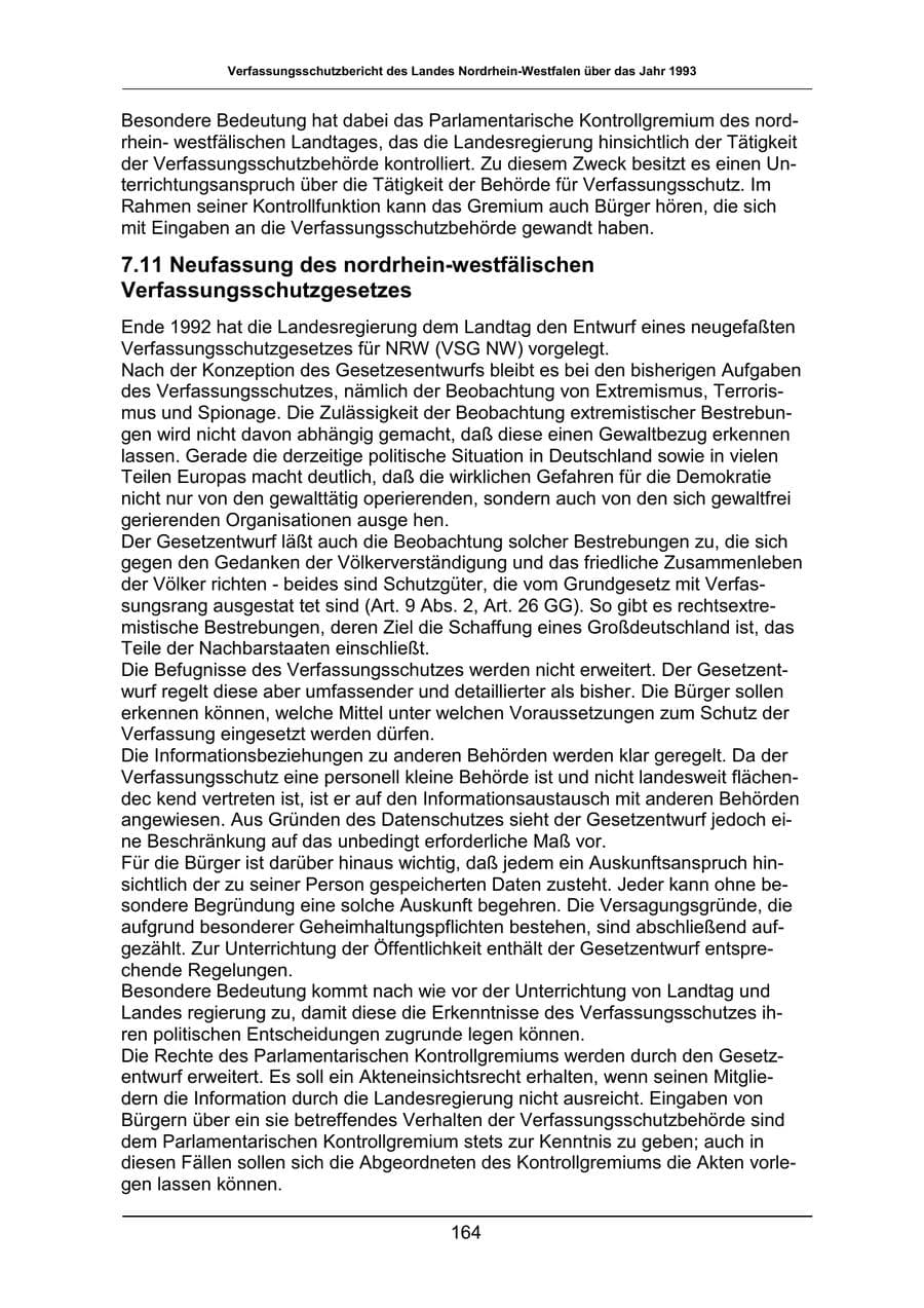 Seite 164 des Verfassungsschutzbericht 1993 Nordrhein-Westfalen