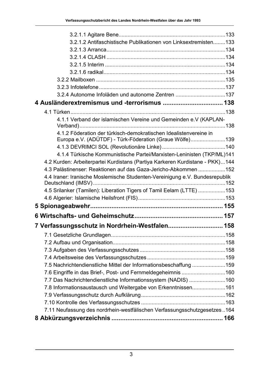 Seite 3 des Verfassungsschutzbericht 1993 Nordrhein-Westfalen
