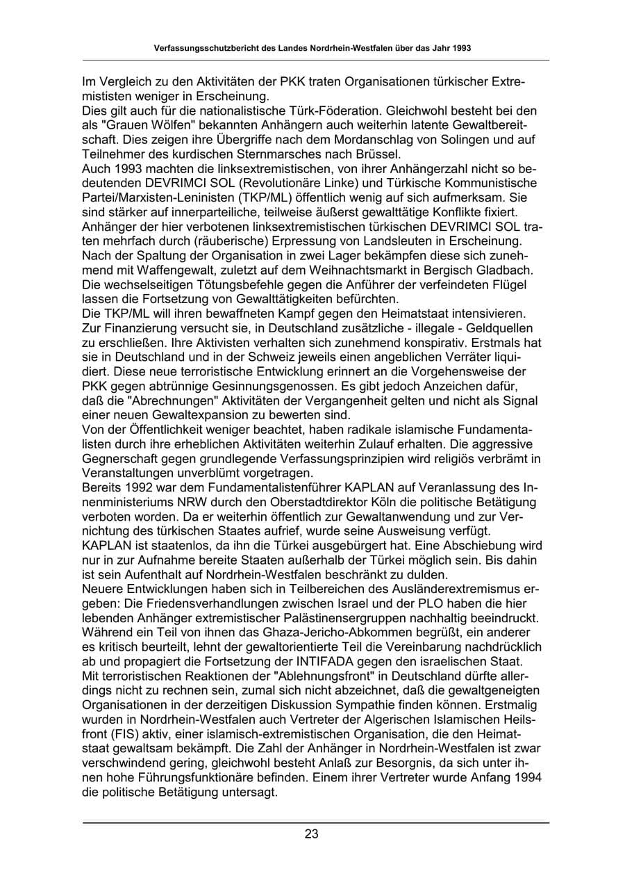 Seite 23 des Verfassungsschutzbericht 1993 Nordrhein-Westfalen