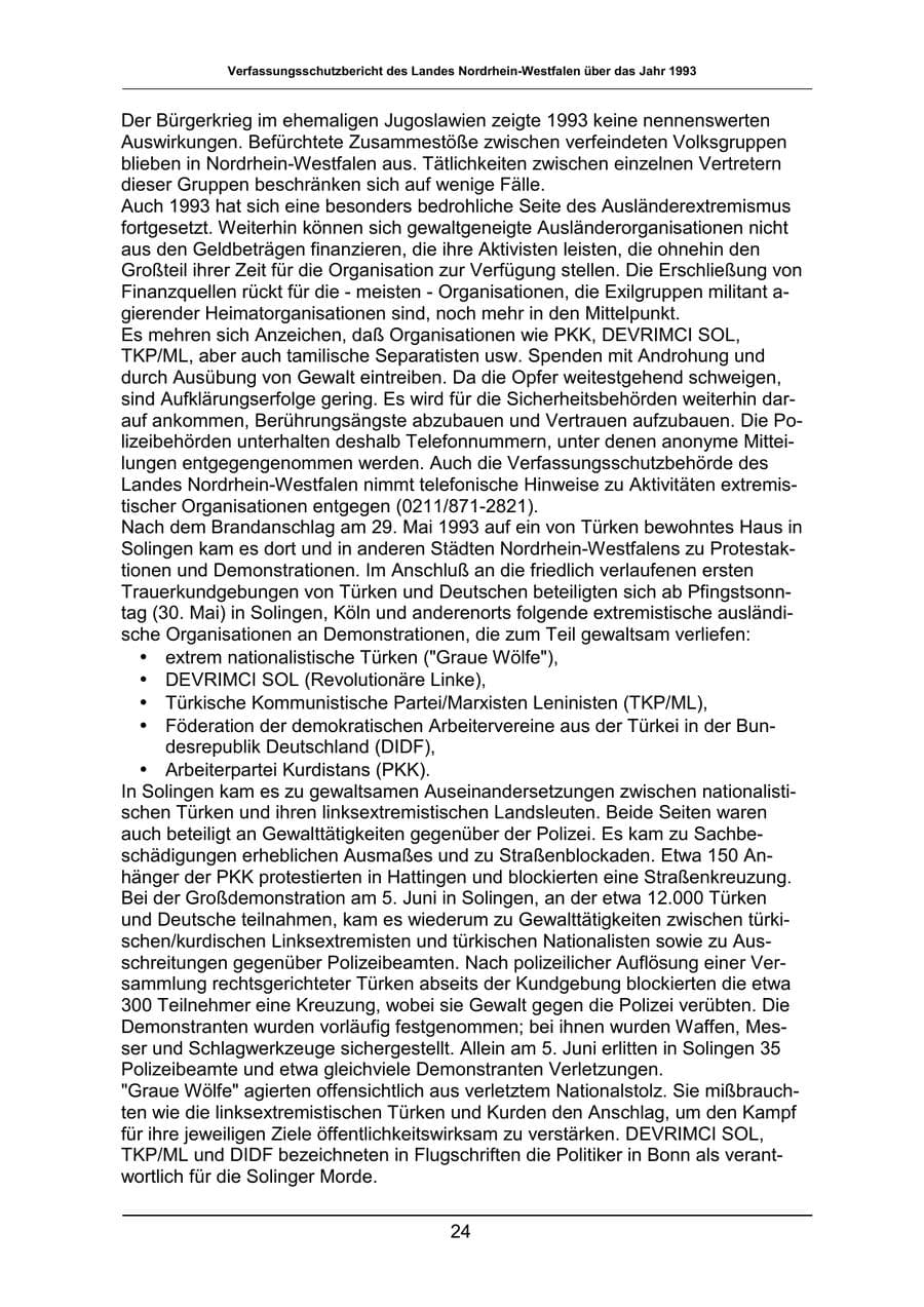 Seite 24 des Verfassungsschutzbericht 1993 Nordrhein-Westfalen