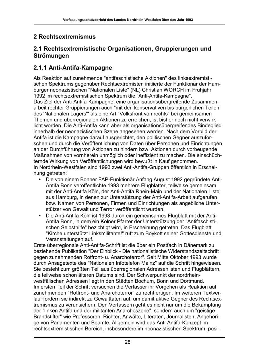 Seite 28 des Verfassungsschutzbericht 1993 Nordrhein-Westfalen