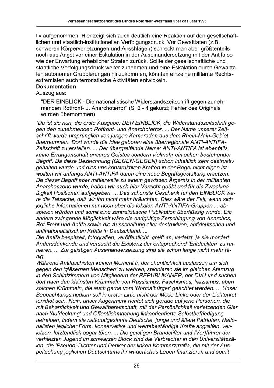 Seite 29 des Verfassungsschutzbericht 1993 Nordrhein-Westfalen