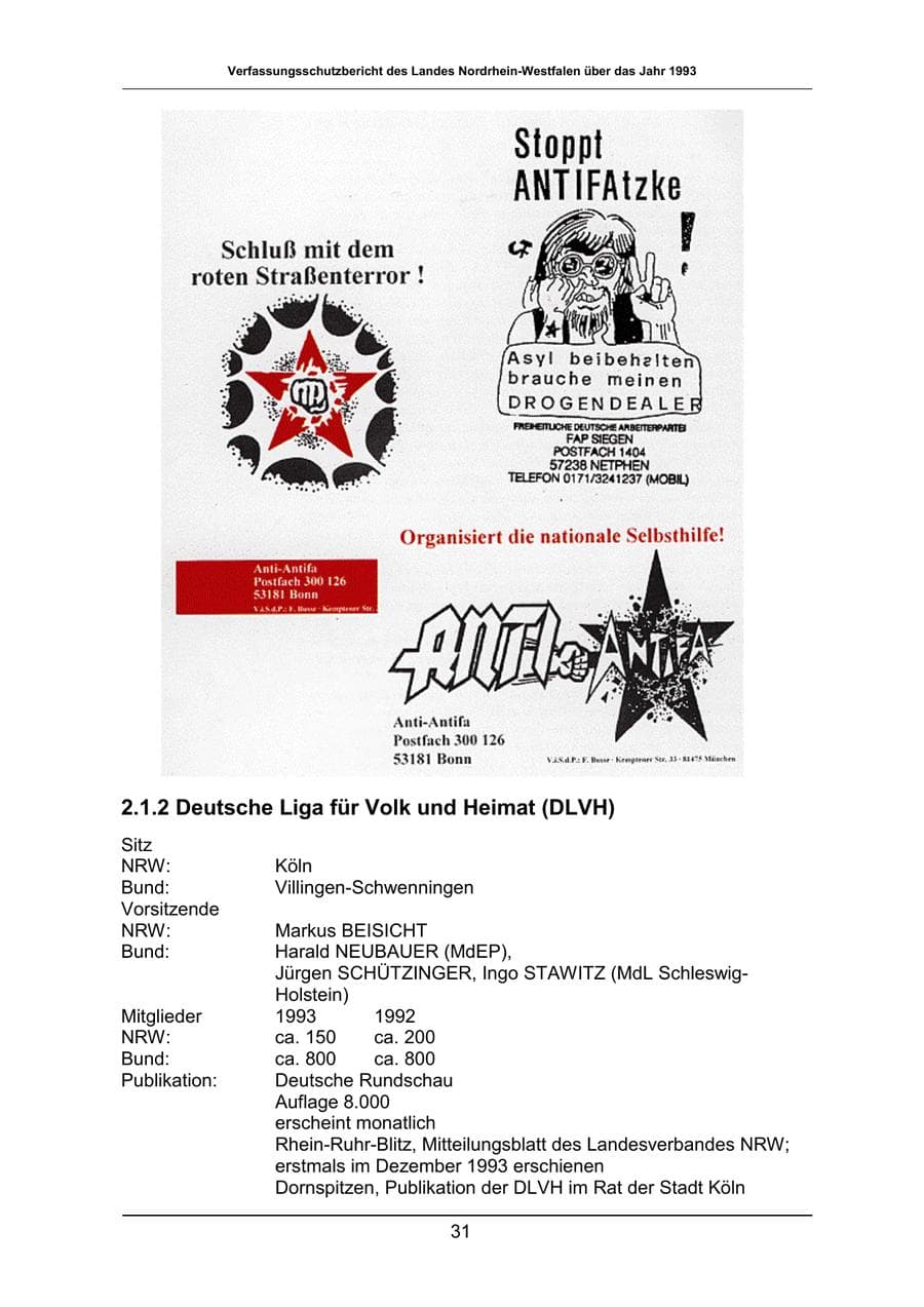 Seite 31 des Verfassungsschutzbericht 1993 Nordrhein-Westfalen