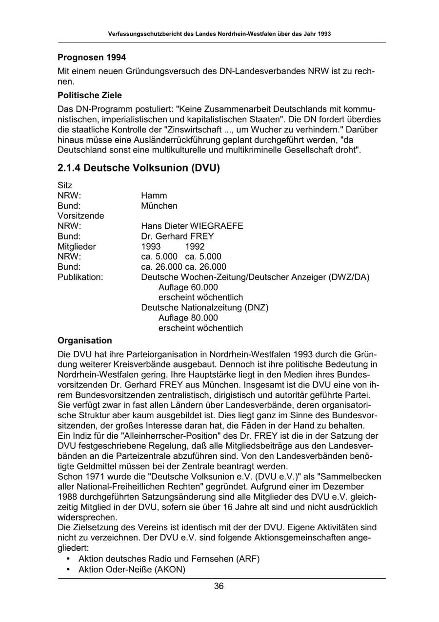 Seite 36 des Verfassungsschutzbericht 1993 Nordrhein-Westfalen