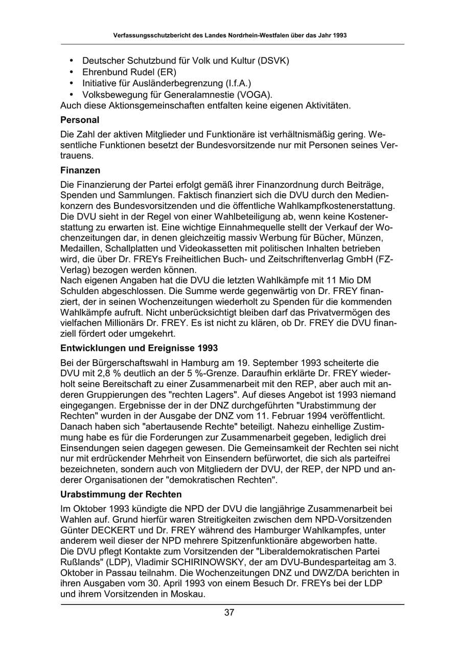 Seite 37 des Verfassungsschutzbericht 1993 Nordrhein-Westfalen