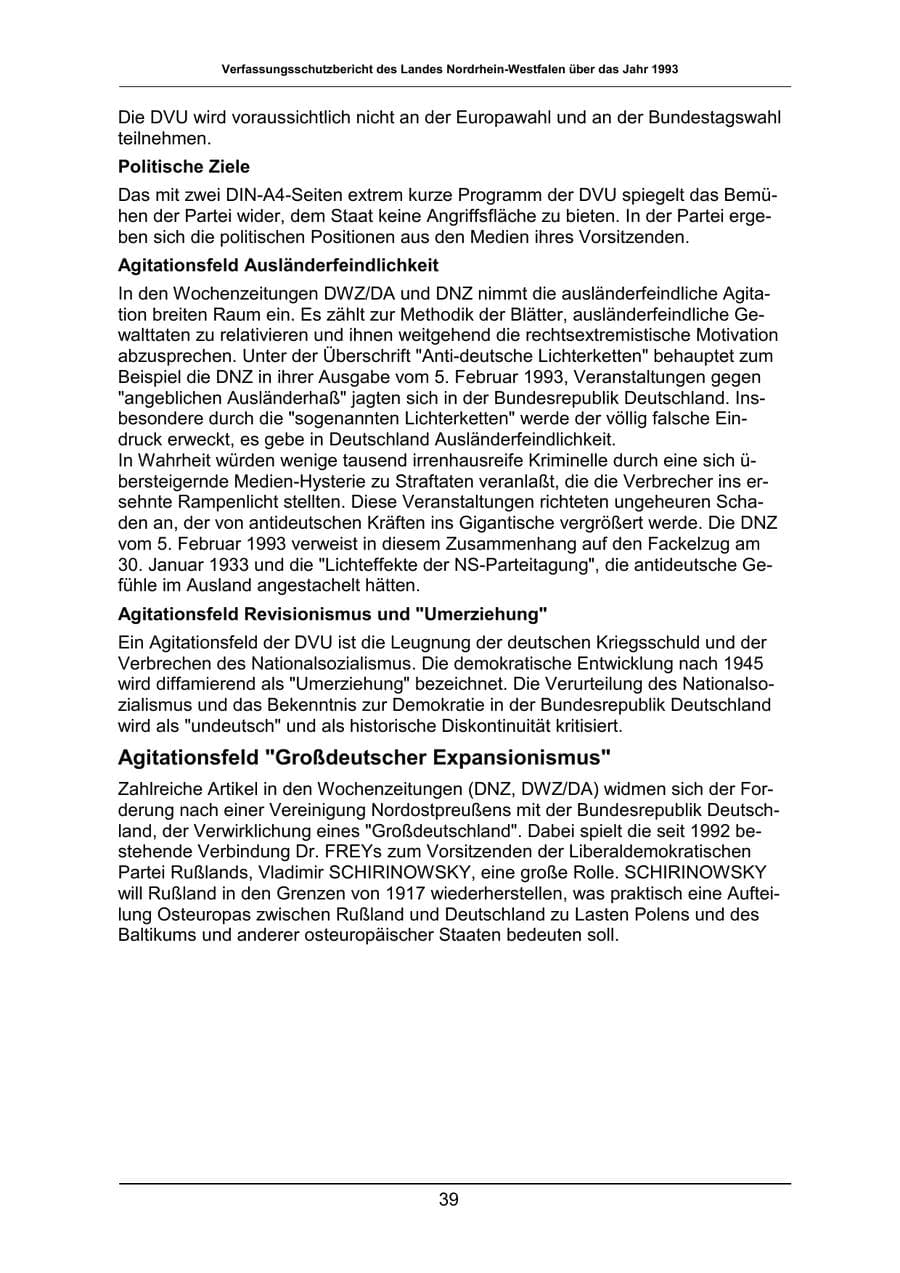 Seite 39 des Verfassungsschutzbericht 1993 Nordrhein-Westfalen