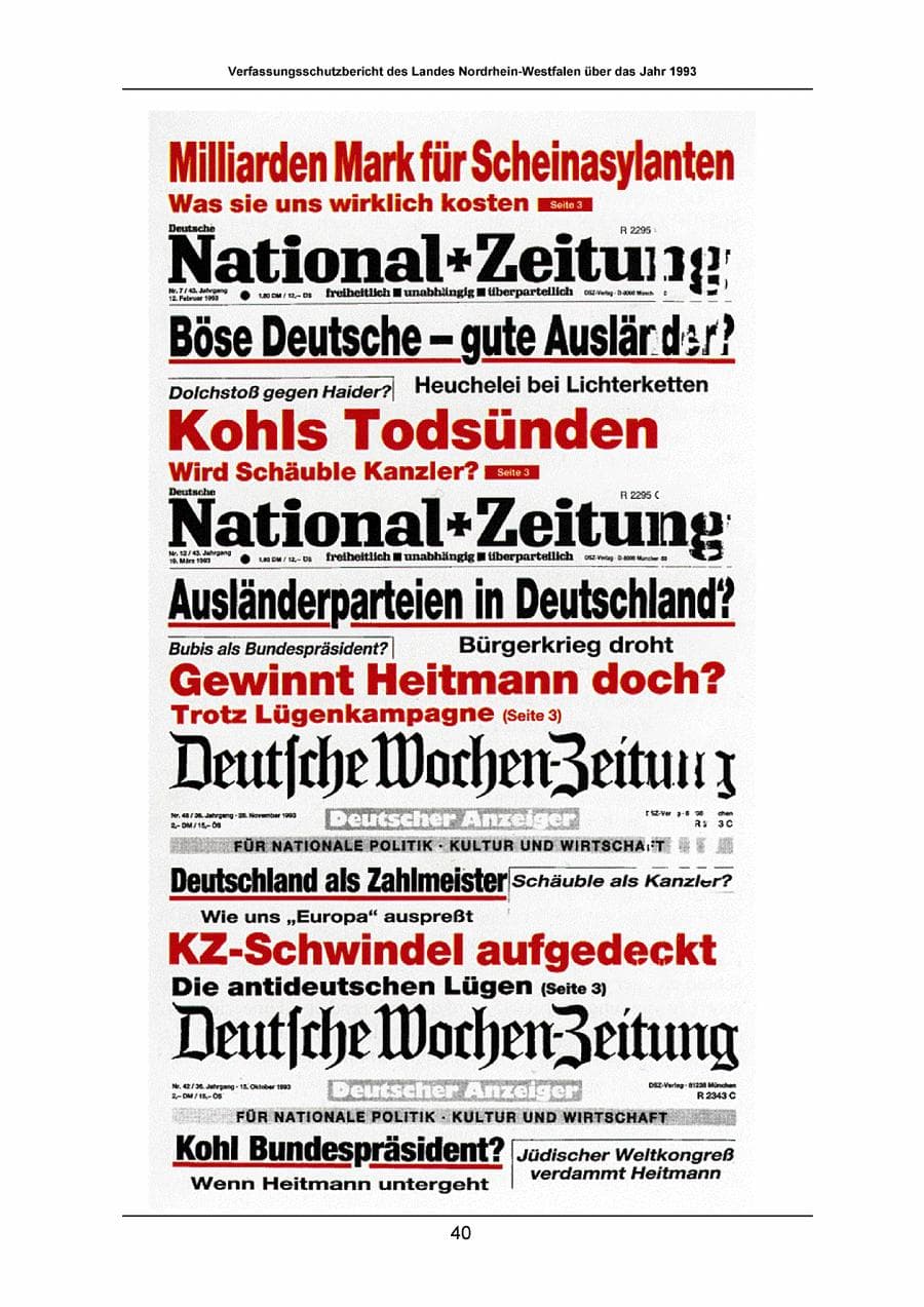 Seite 40 des Verfassungsschutzbericht 1993 Nordrhein-Westfalen