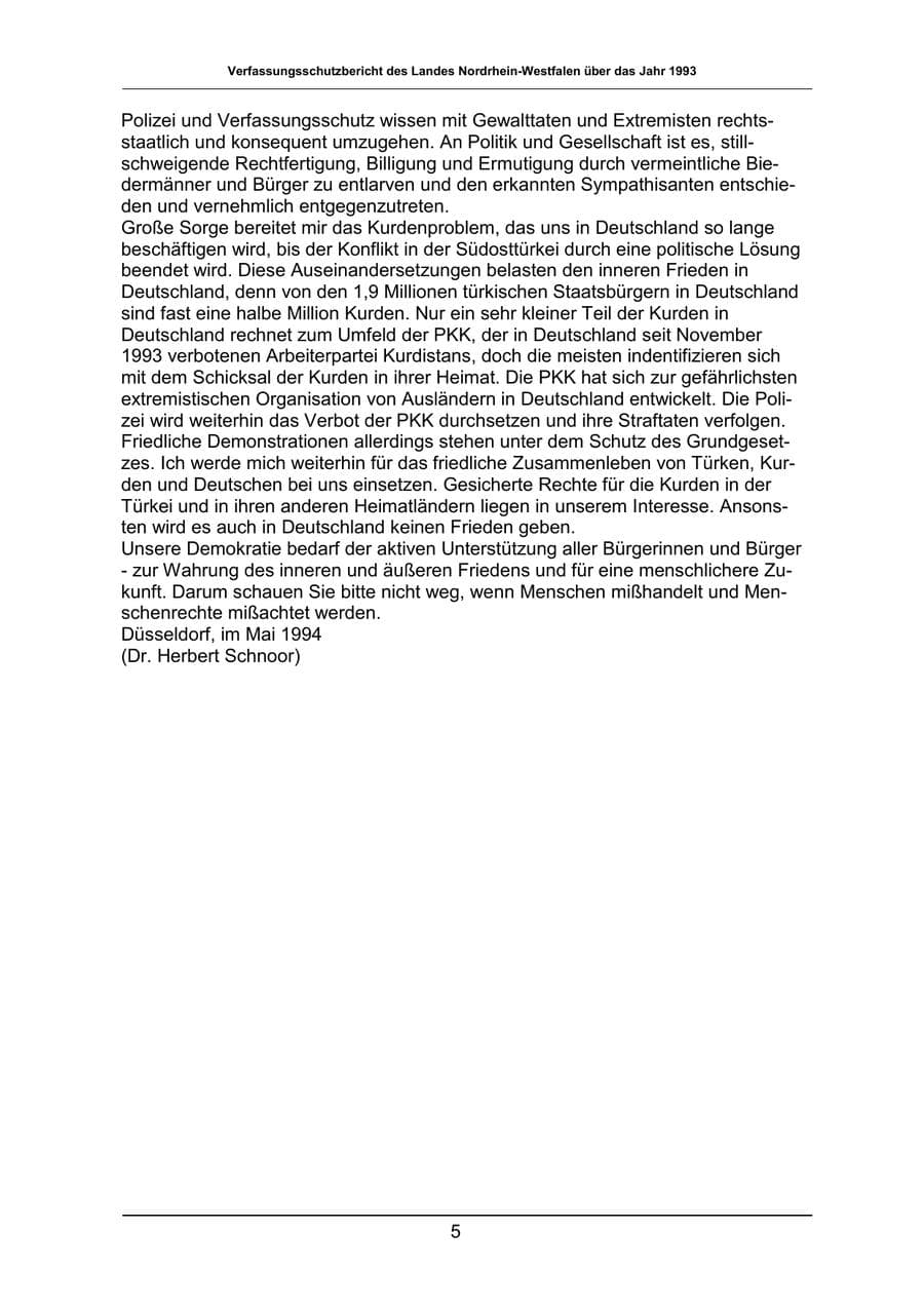 Seite 5 des Verfassungsschutzbericht 1993 Nordrhein-Westfalen
