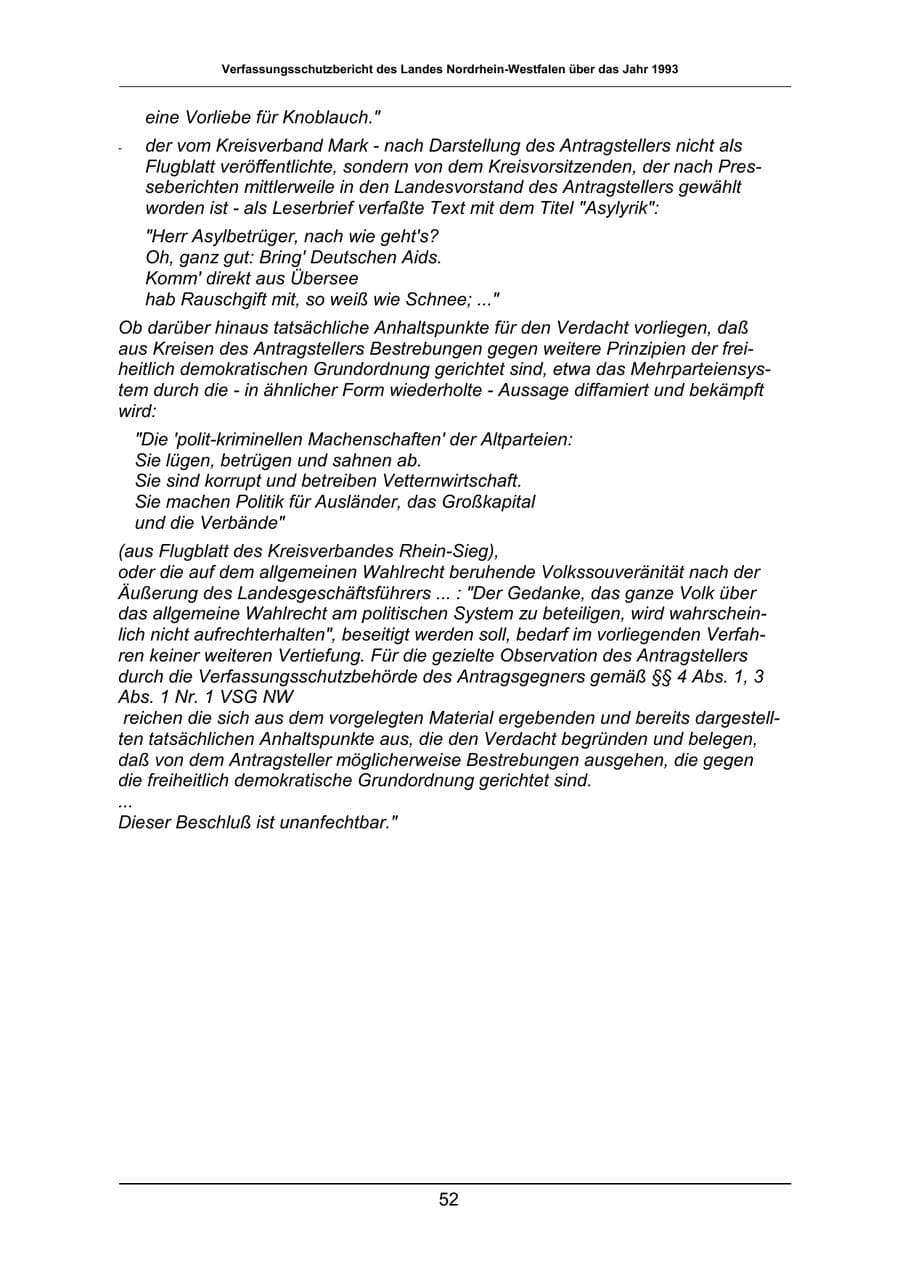 Seite 52 des Verfassungsschutzbericht 1993 Nordrhein-Westfalen