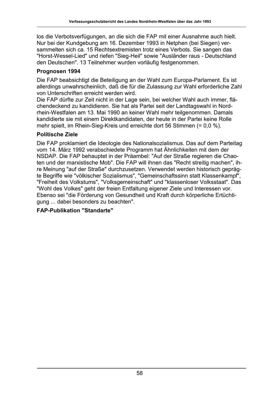Seite 58 des Verfassungsschutzbericht 1993 Nordrhein-Westfalen