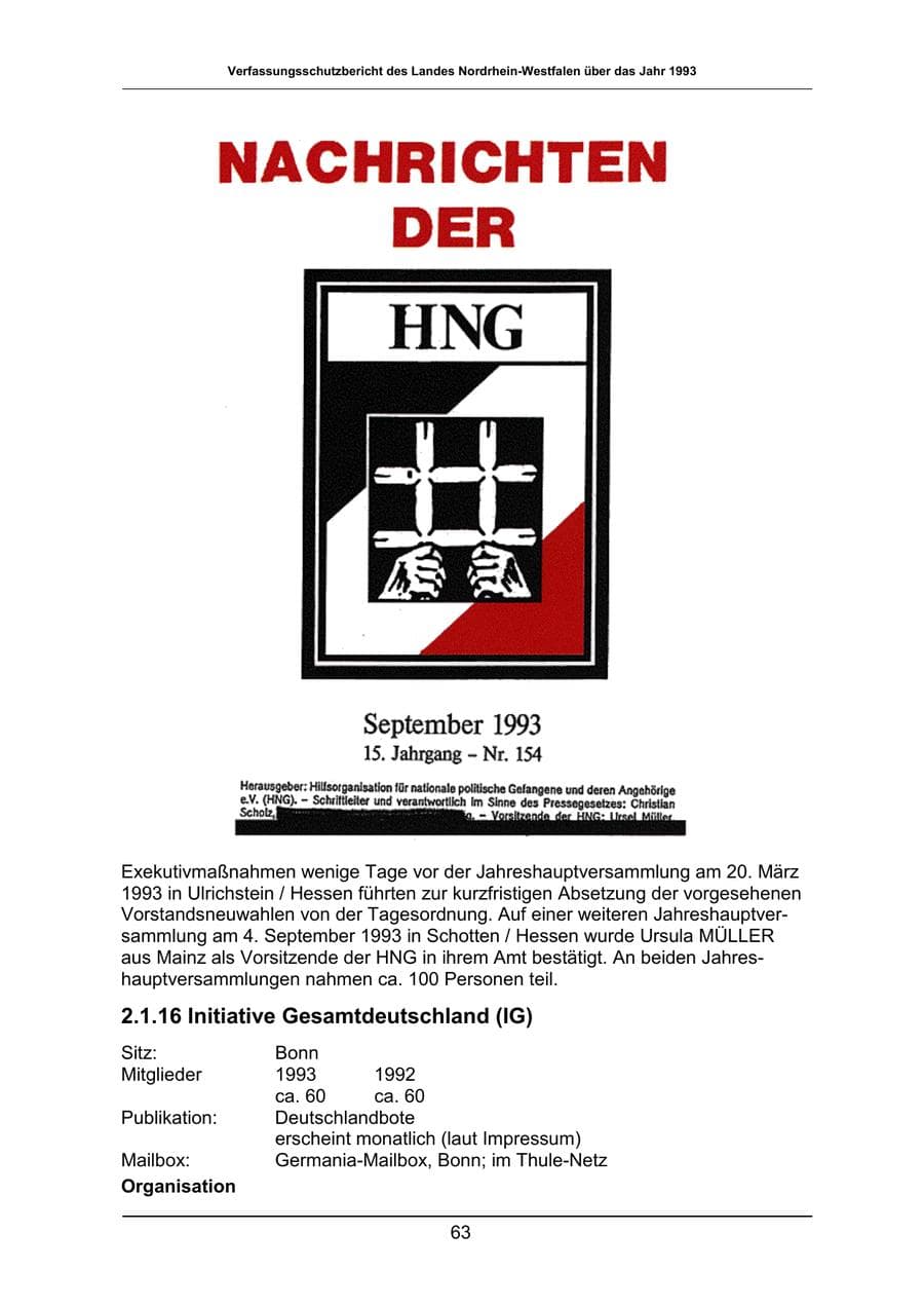 Seite 63 des Verfassungsschutzbericht 1993 Nordrhein-Westfalen
