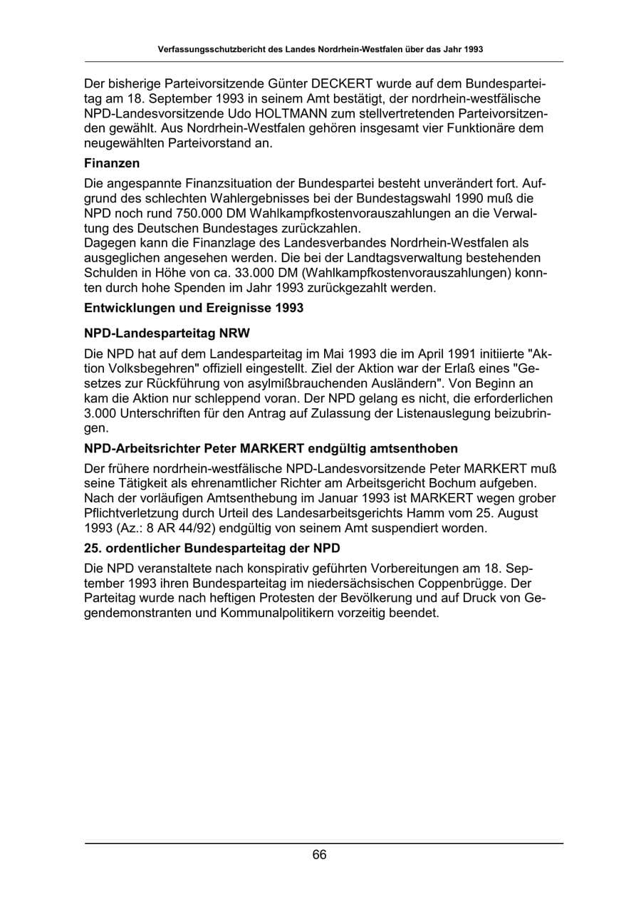 Seite 66 des Verfassungsschutzbericht 1993 Nordrhein-Westfalen
