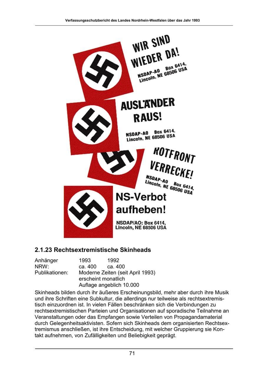 Seite 71 des Verfassungsschutzbericht 1993 Nordrhein-Westfalen