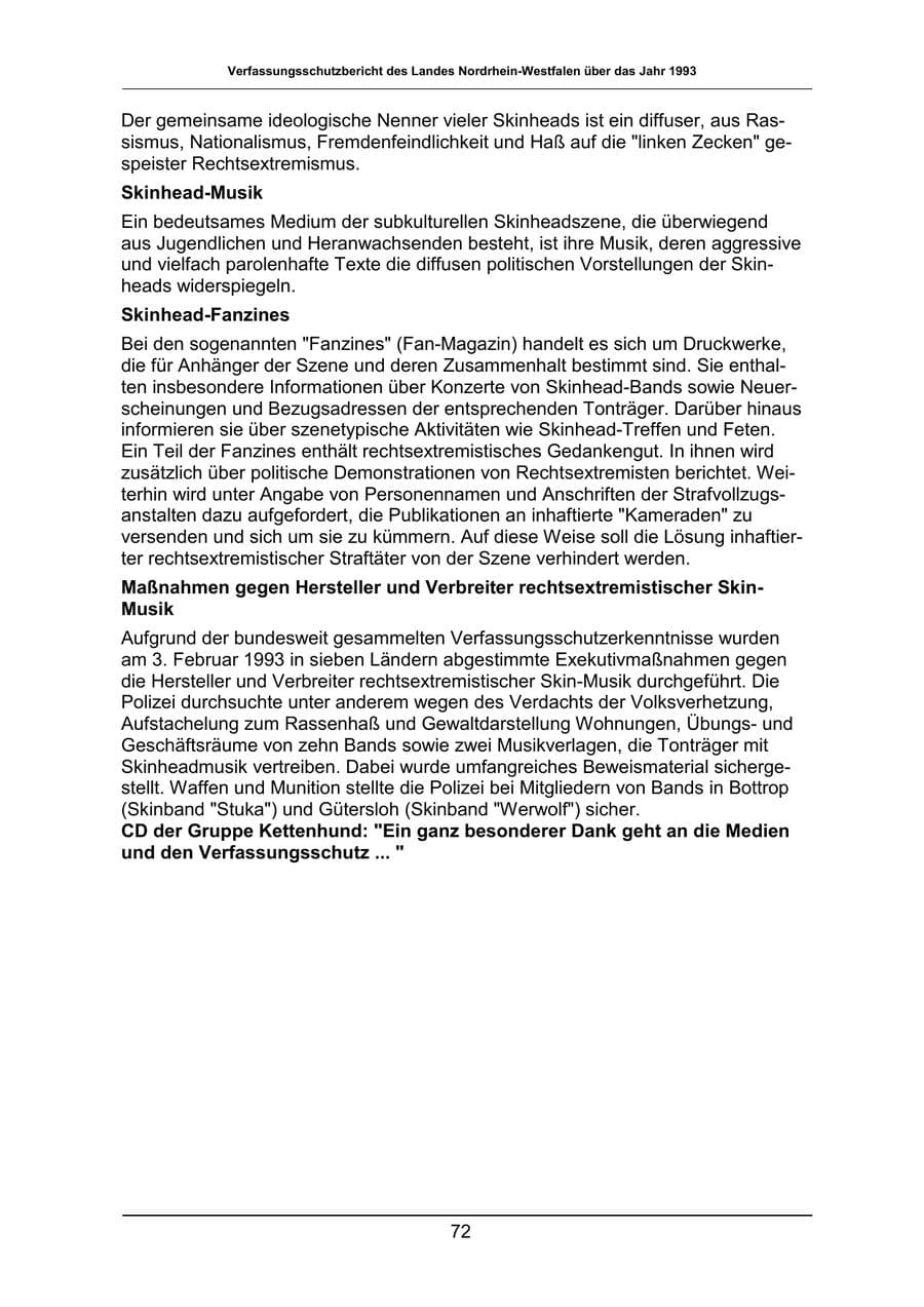 Seite 72 des Verfassungsschutzbericht 1993 Nordrhein-Westfalen