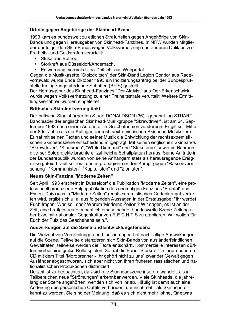 Seite 74 des Verfassungsschutzbericht 1993 Nordrhein-Westfalen