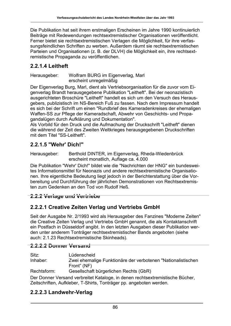 Seite 86 des Verfassungsschutzbericht 1993 Nordrhein-Westfalen