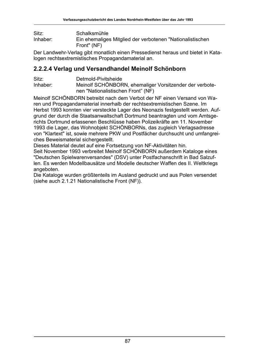 Seite 87 des Verfassungsschutzbericht 1993 Nordrhein-Westfalen