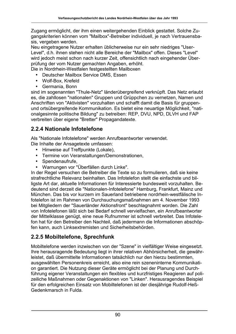 Seite 90 des Verfassungsschutzbericht 1993 Nordrhein-Westfalen