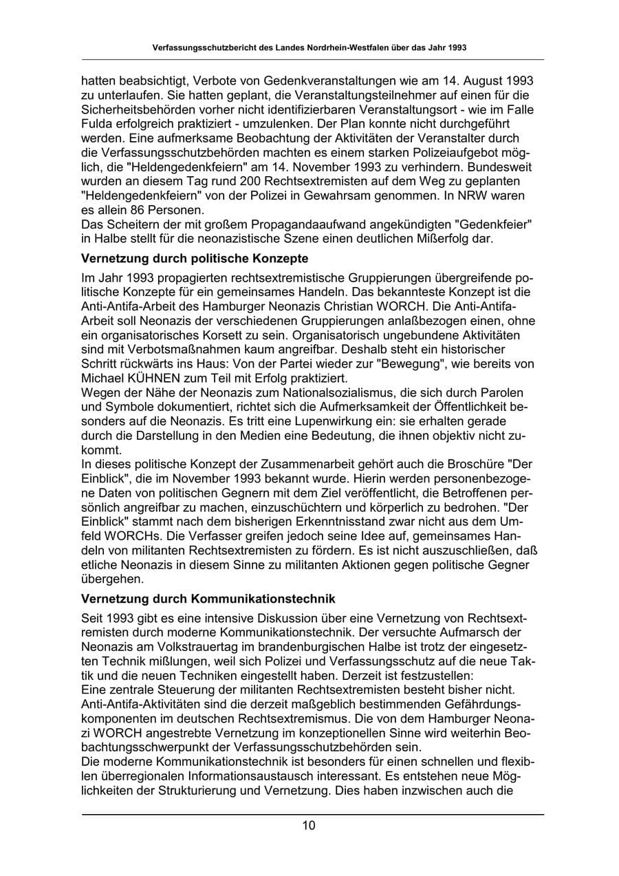 Seite 10 des Verfassungsschutzbericht 1993 Nordrhein-Westfalen