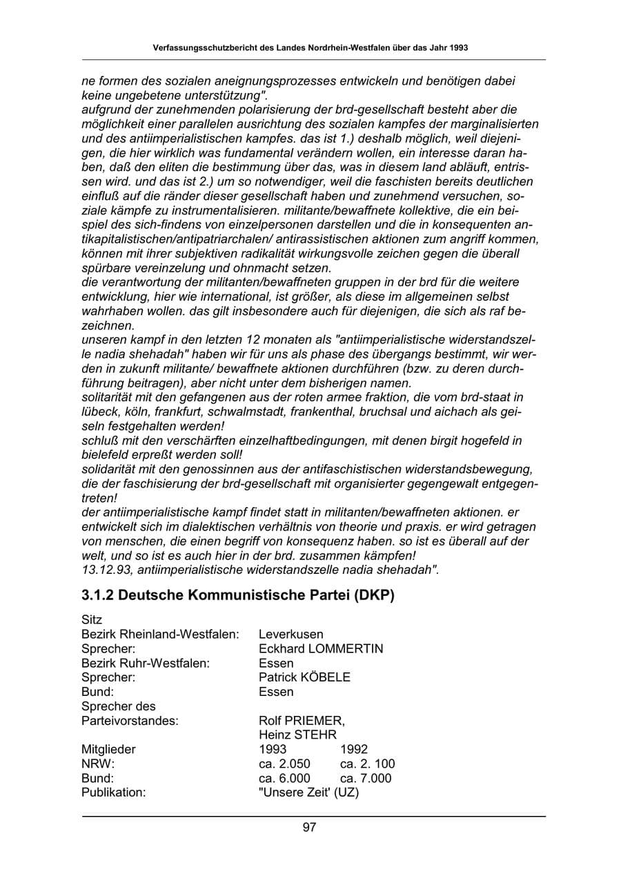 Seite 97 des Verfassungsschutzbericht 1993 Nordrhein-Westfalen