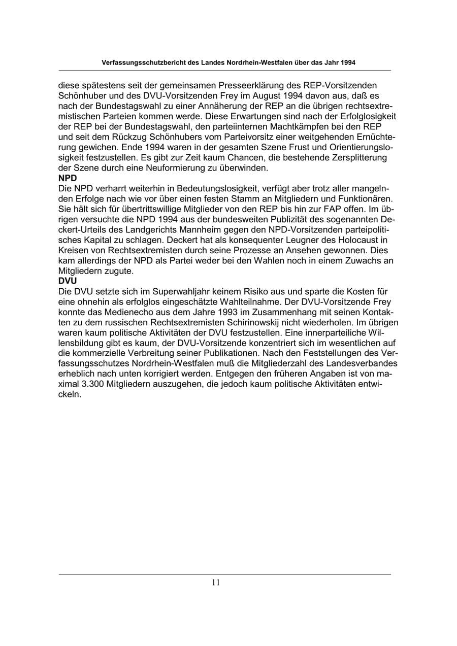 Seite 11 des Verfassungsschutzbericht 1994 Nordrhein-Westfalen