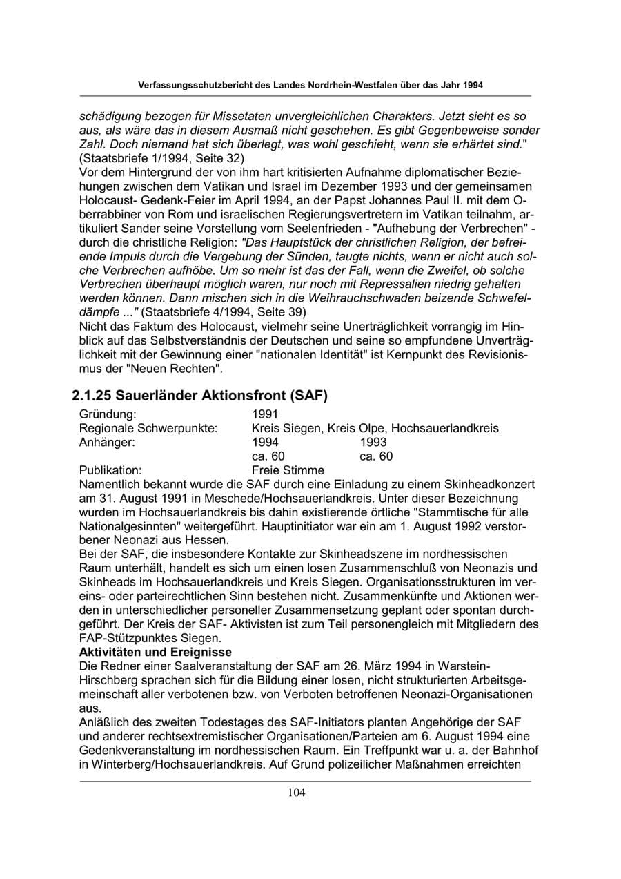 Seite 104 des Verfassungsschutzbericht 1994 Nordrhein-Westfalen