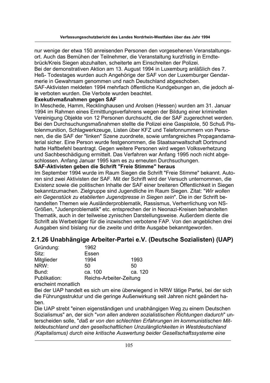 Seite 105 des Verfassungsschutzbericht 1994 Nordrhein-Westfalen