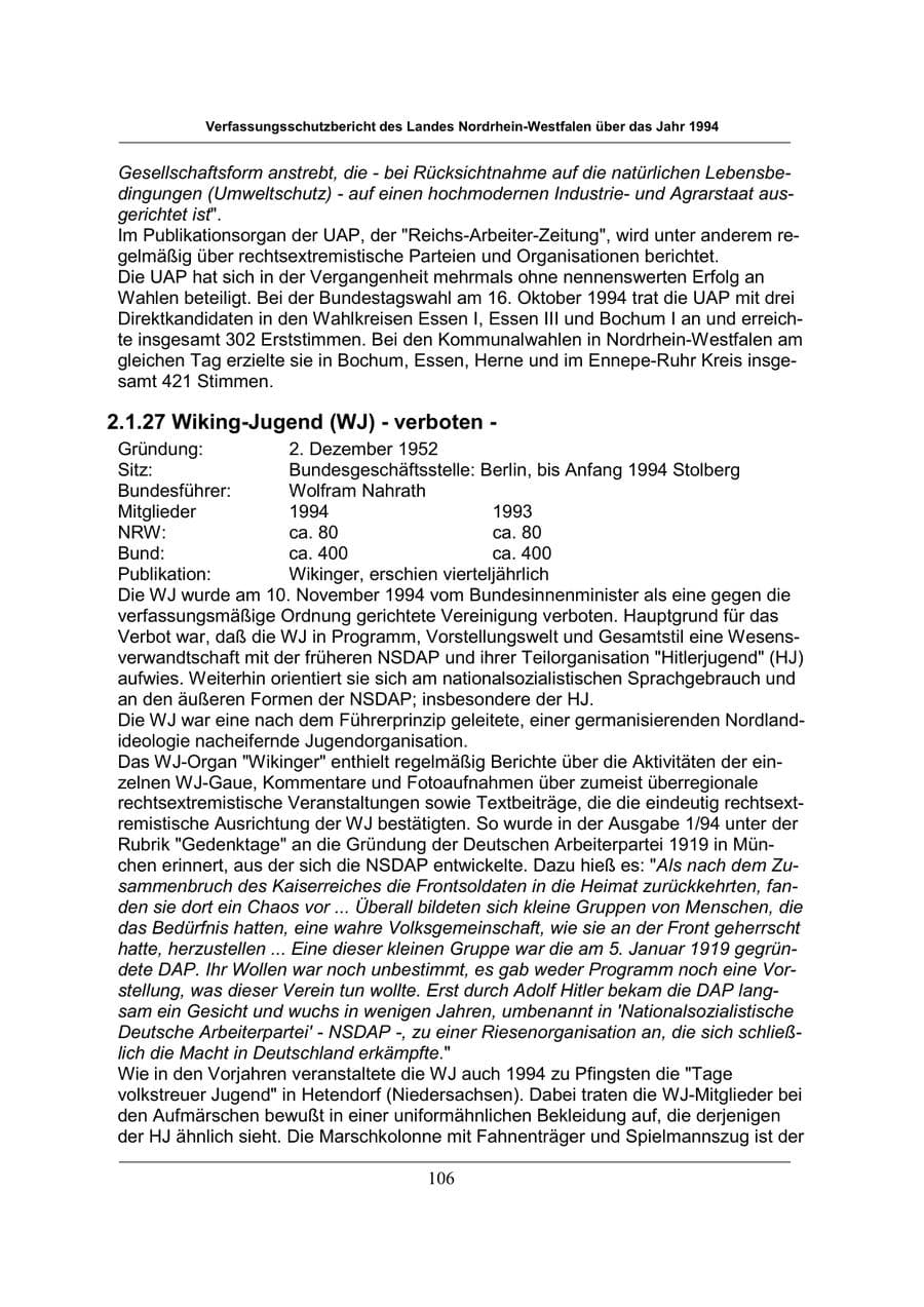 Seite 106 des Verfassungsschutzbericht 1994 Nordrhein-Westfalen