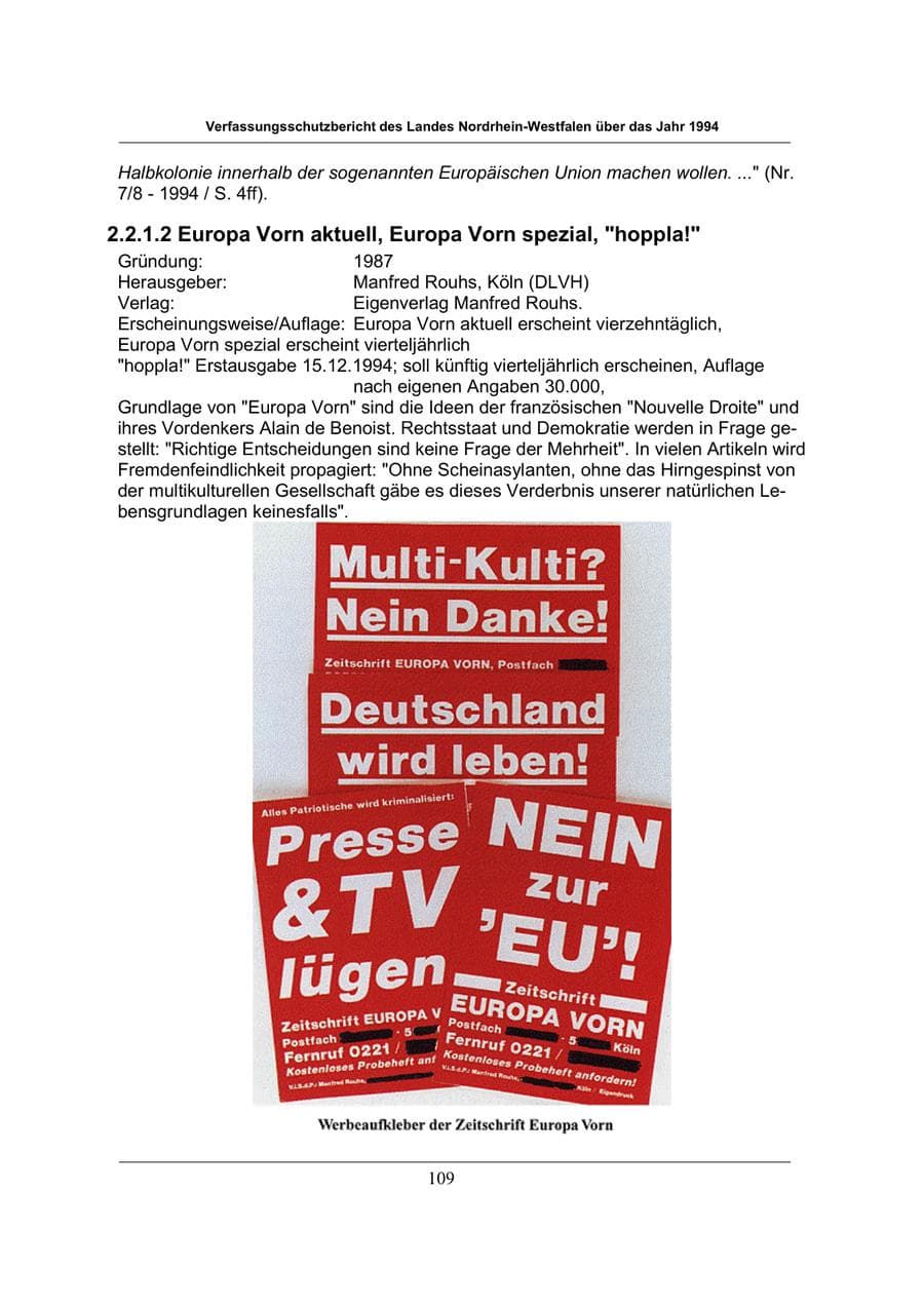 Seite 109 des Verfassungsschutzbericht 1994 Nordrhein-Westfalen