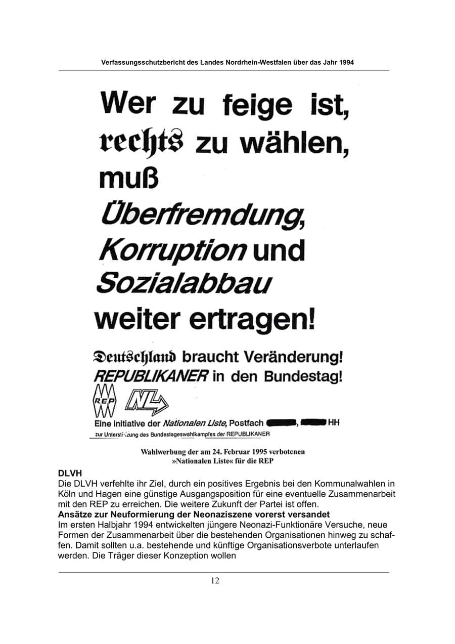 Seite 12 des Verfassungsschutzbericht 1994 Nordrhein-Westfalen