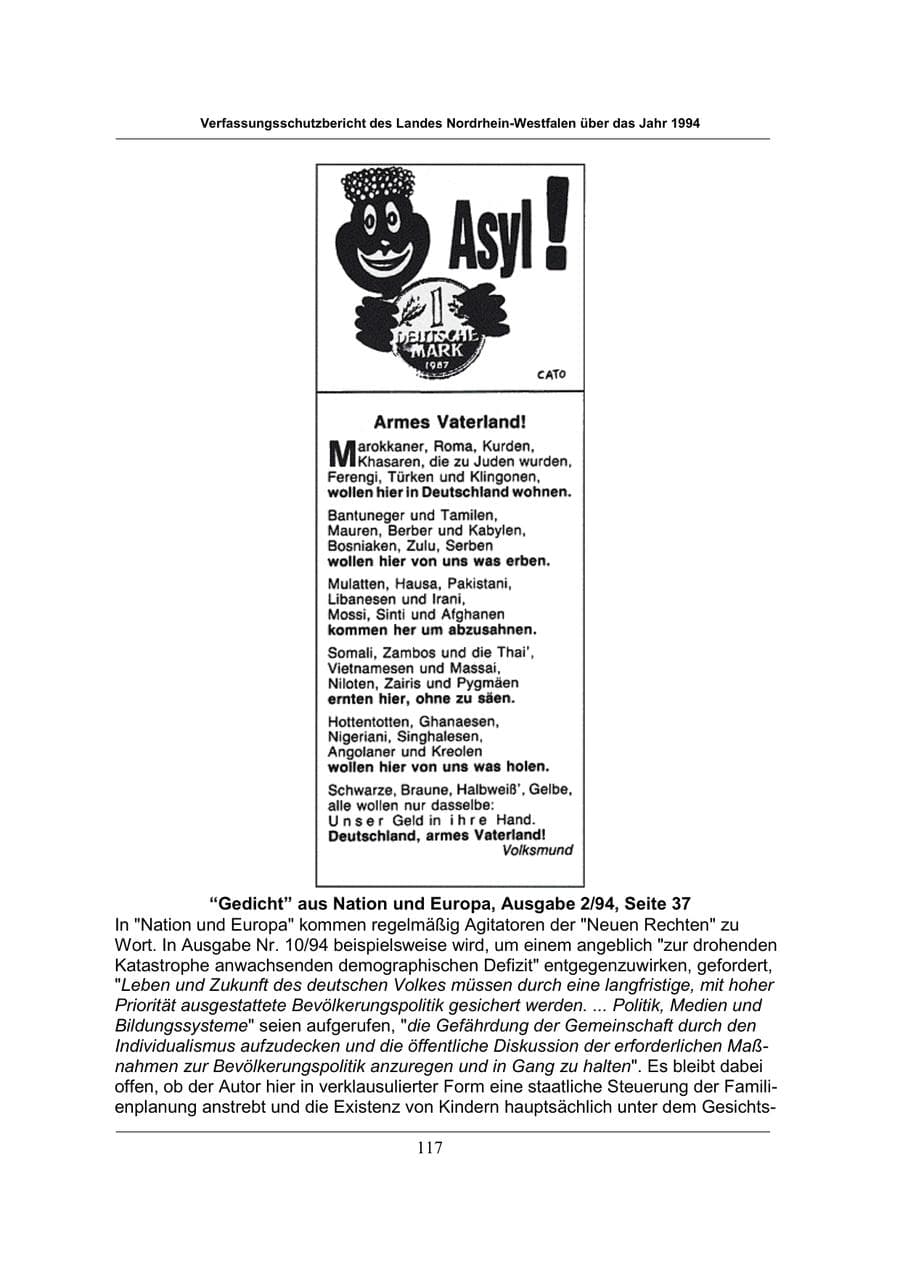 Seite 117 des Verfassungsschutzbericht 1994 Nordrhein-Westfalen