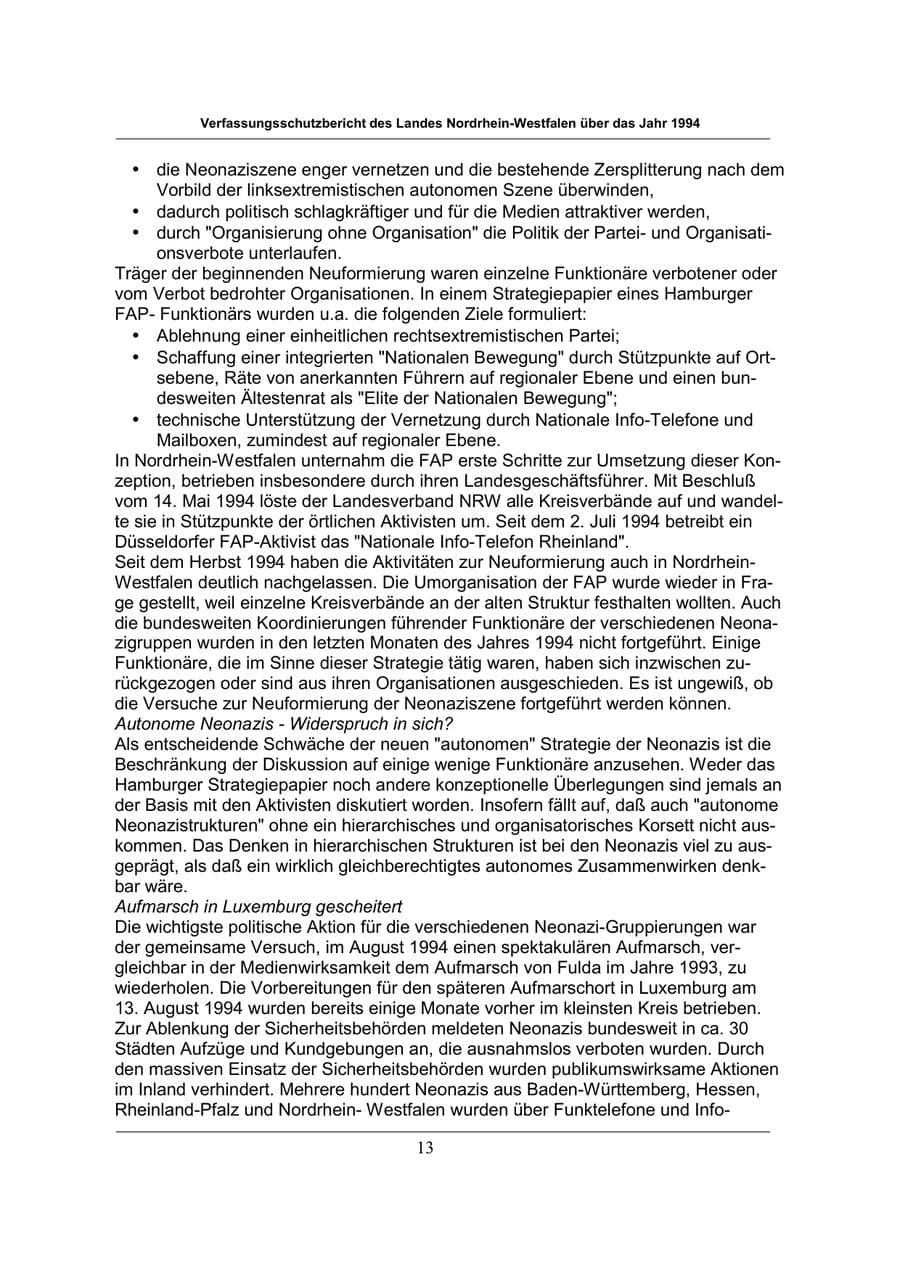 Seite 13 des Verfassungsschutzbericht 1994 Nordrhein-Westfalen