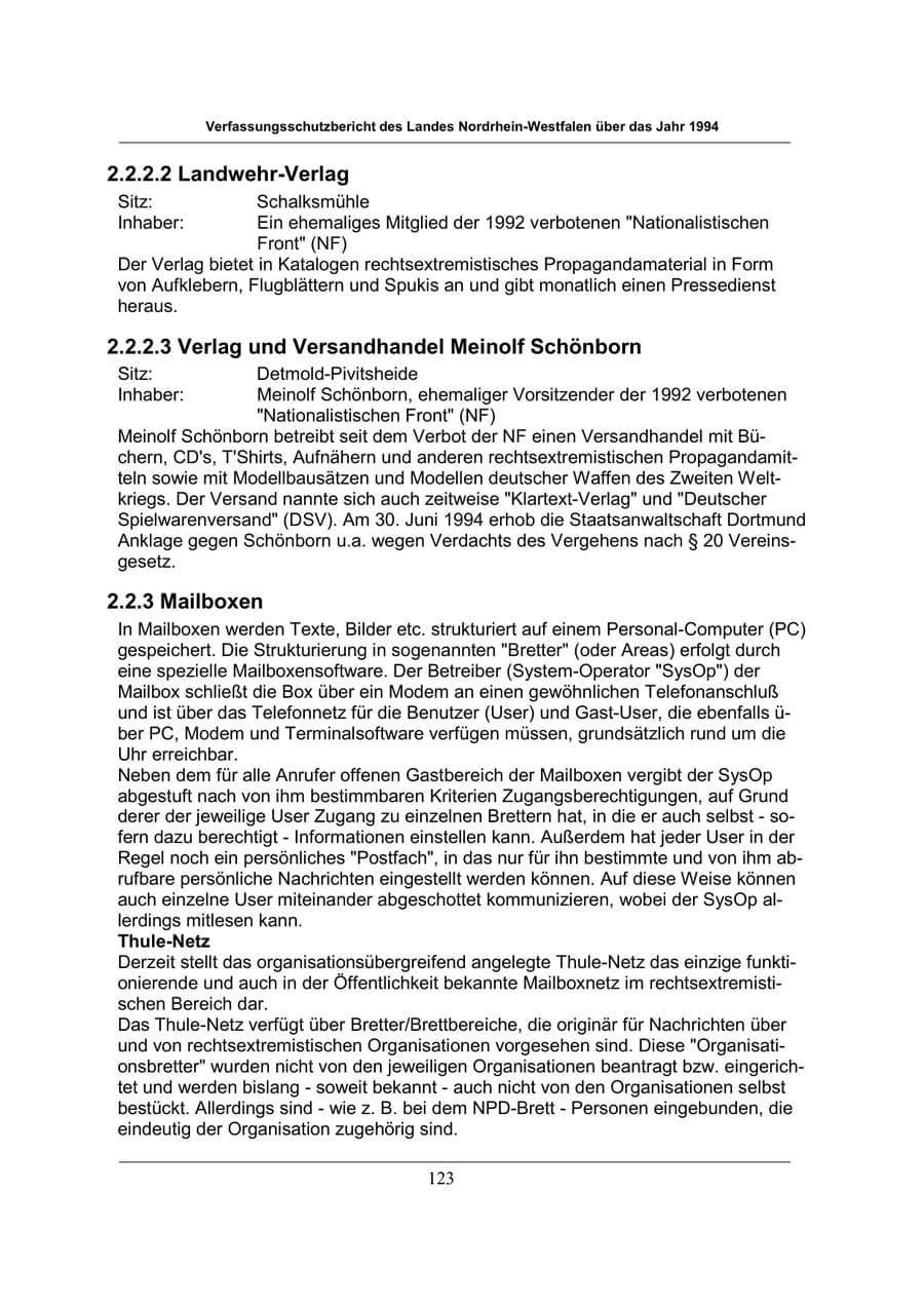 Seite 123 des Verfassungsschutzbericht 1994 Nordrhein-Westfalen