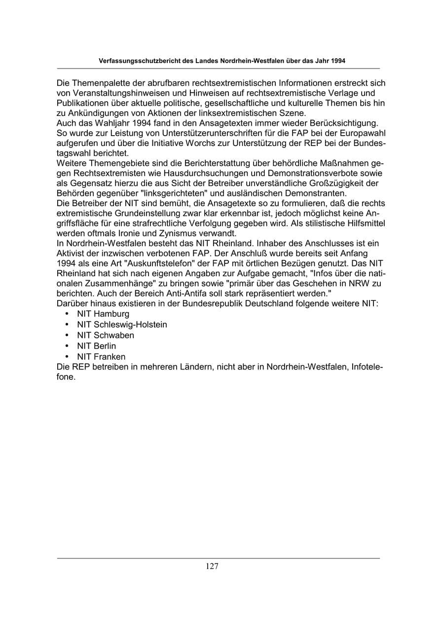 Seite 127 des Verfassungsschutzbericht 1994 Nordrhein-Westfalen