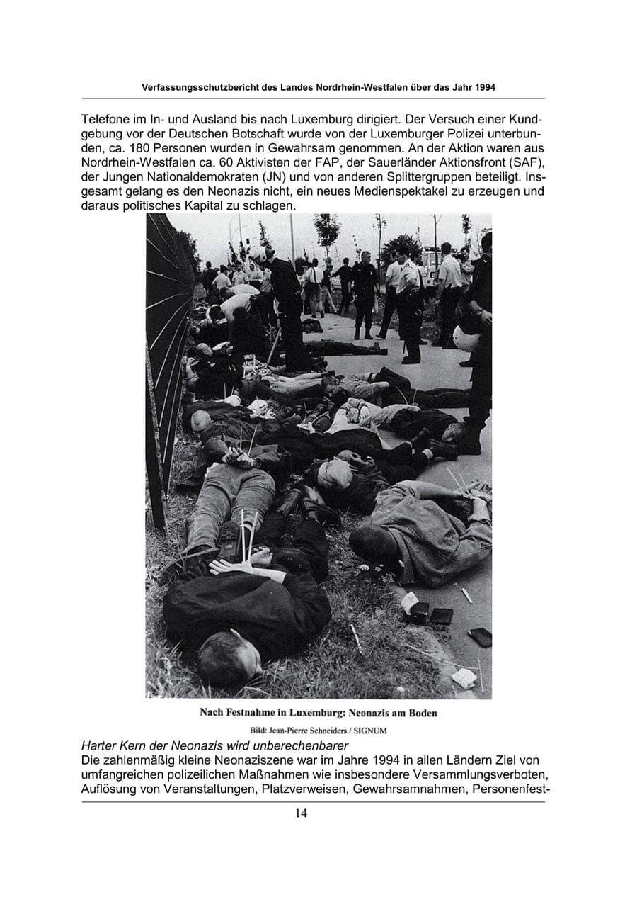 Seite 14 des Verfassungsschutzbericht 1994 Nordrhein-Westfalen