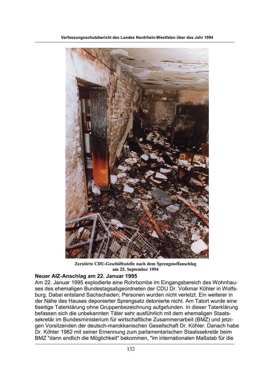 Seite 132 des Verfassungsschutzbericht 1994 Nordrhein-Westfalen