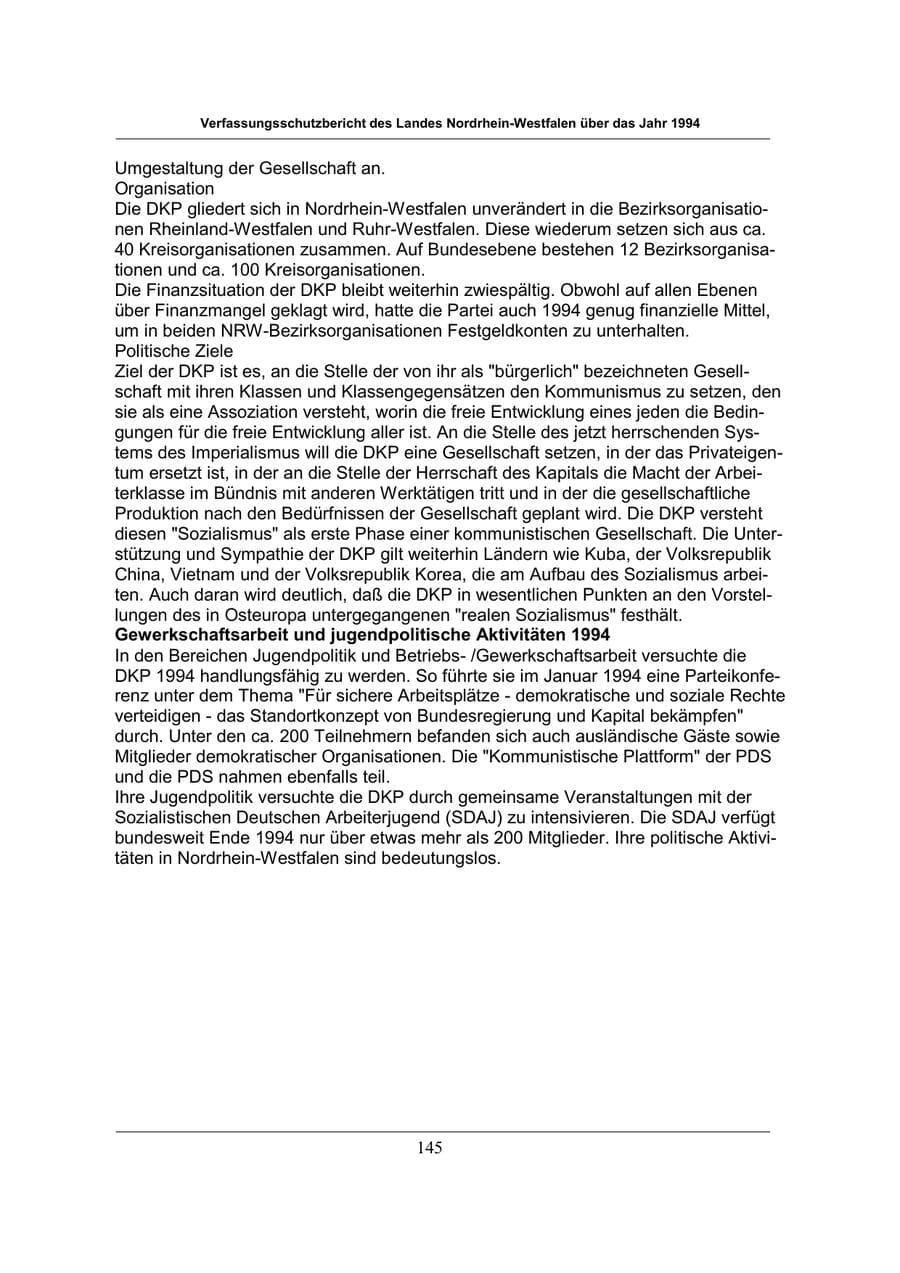 Seite 145 des Verfassungsschutzbericht 1994 Nordrhein-Westfalen