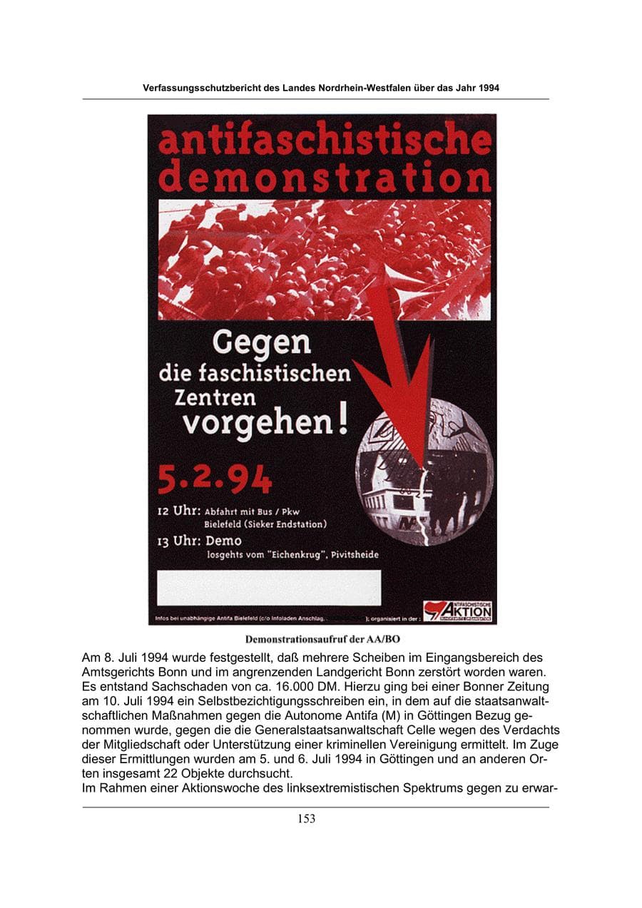 Seite 153 des Verfassungsschutzbericht 1994 Nordrhein-Westfalen