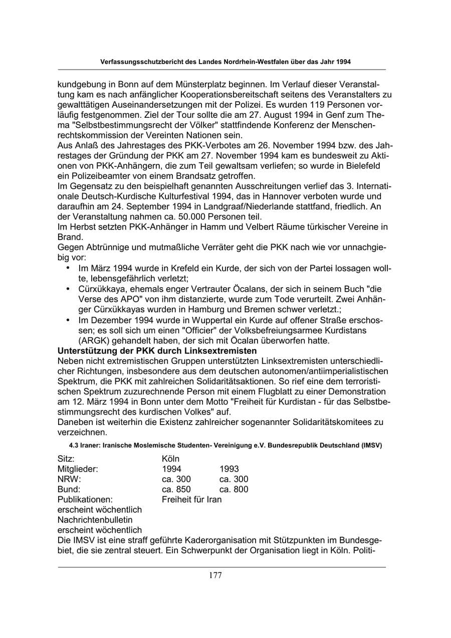 Seite 177 des Verfassungsschutzbericht 1994 Nordrhein-Westfalen