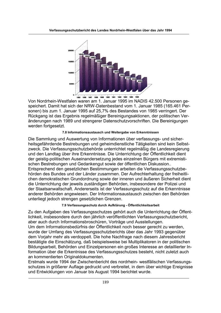 Seite 189 des Verfassungsschutzbericht 1994 Nordrhein-Westfalen