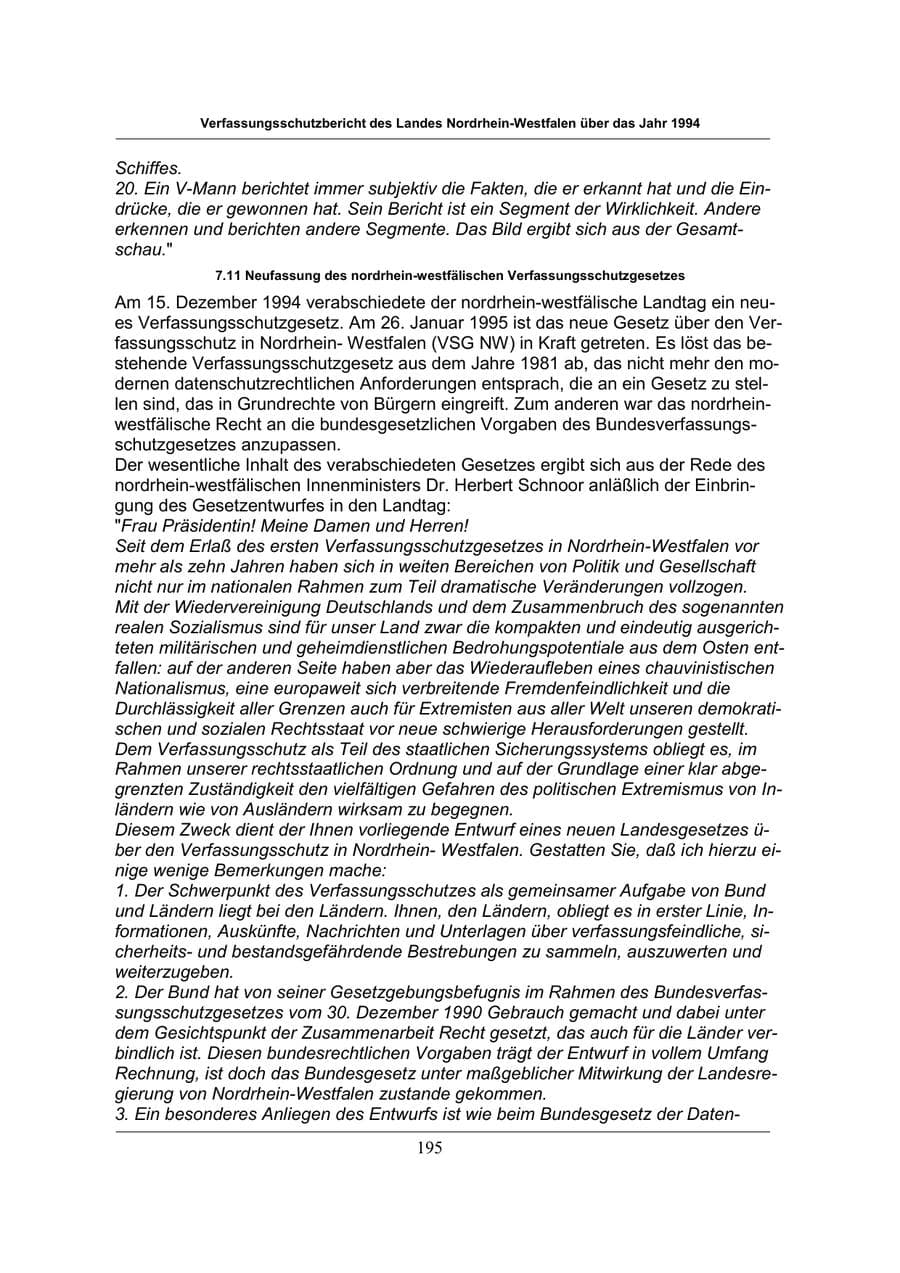 Seite 195 des Verfassungsschutzbericht 1994 Nordrhein-Westfalen