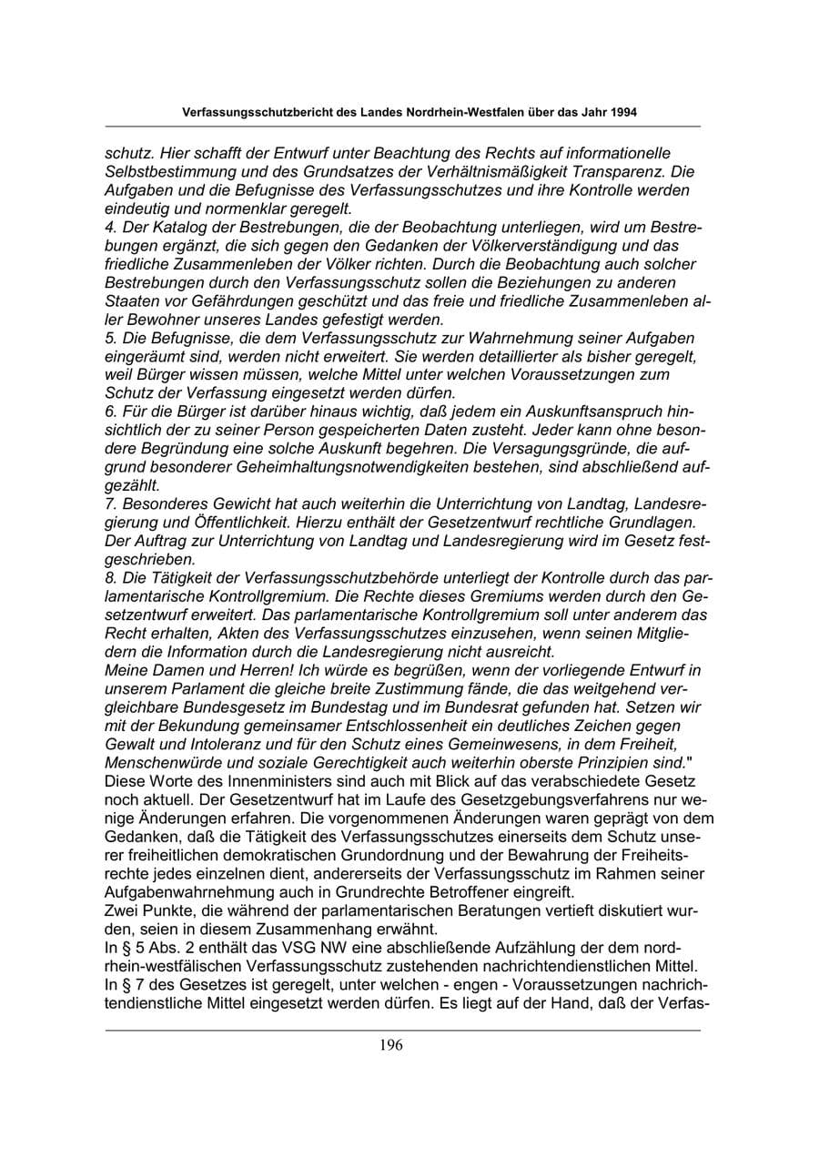 Seite 196 des Verfassungsschutzbericht 1994 Nordrhein-Westfalen