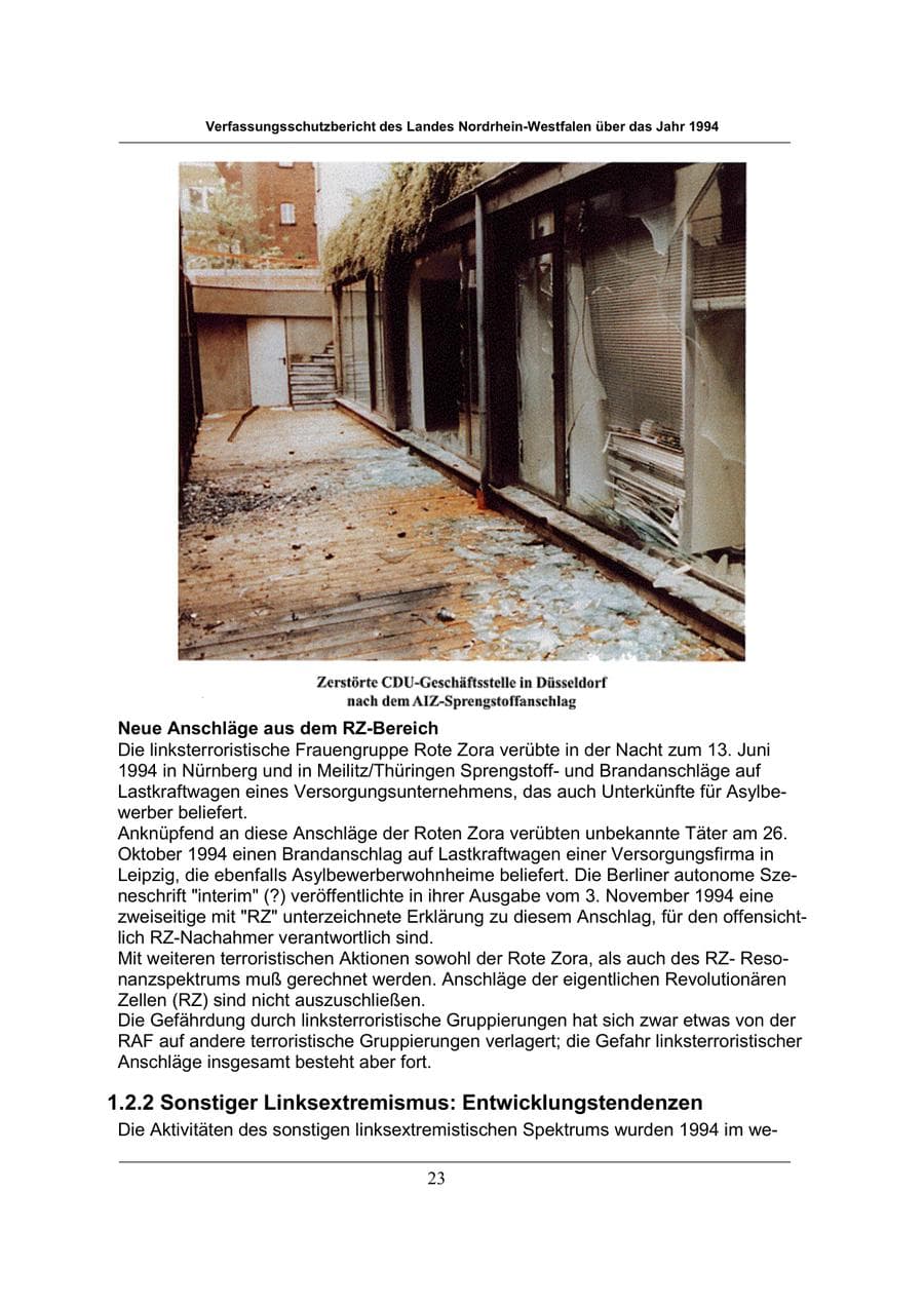 Seite 23 des Verfassungsschutzbericht 1994 Nordrhein-Westfalen