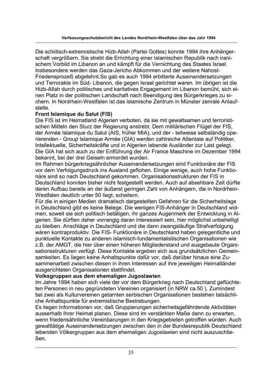 Seite 35 des Verfassungsschutzbericht 1994 Nordrhein-Westfalen