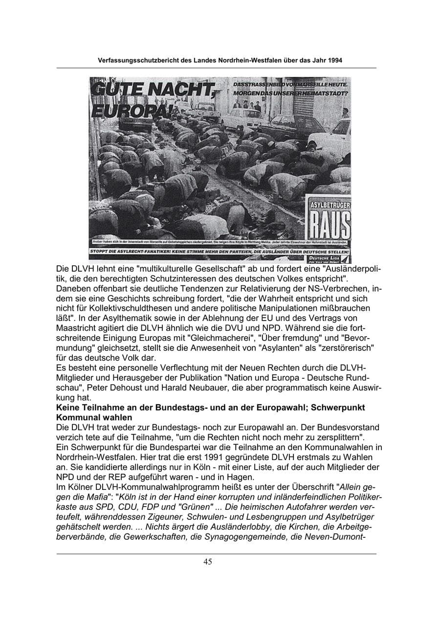 Seite 45 des Verfassungsschutzbericht 1994 Nordrhein-Westfalen