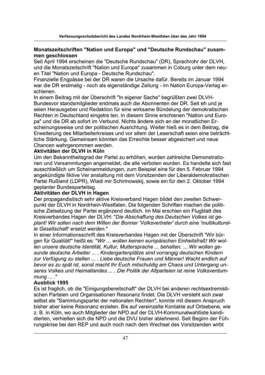 Seite 47 des Verfassungsschutzbericht 1994 Nordrhein-Westfalen
