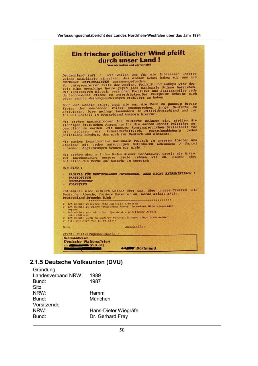 Seite 50 des Verfassungsschutzbericht 1994 Nordrhein-Westfalen
