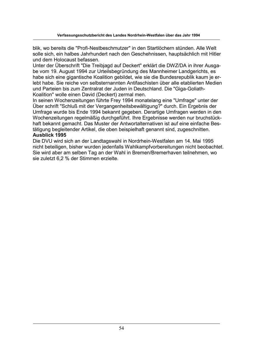 Seite 54 des Verfassungsschutzbericht 1994 Nordrhein-Westfalen