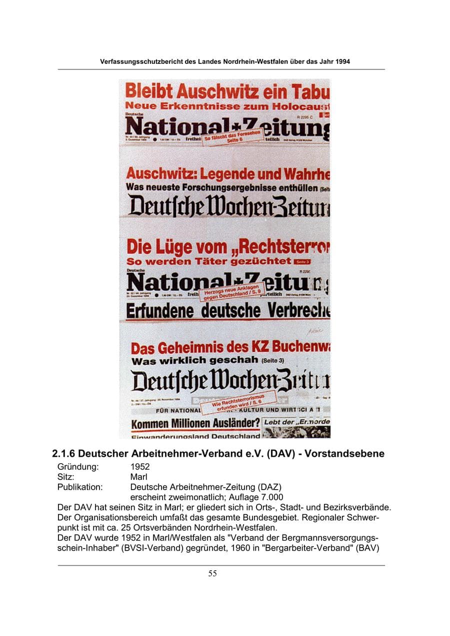 Seite 55 des Verfassungsschutzbericht 1994 Nordrhein-Westfalen